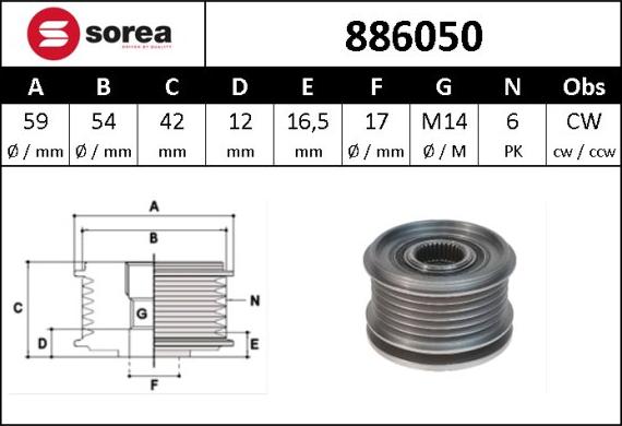 Sera 886050 - Kasnak, alternator, sərbəst dönərli mufta furqanavto.az