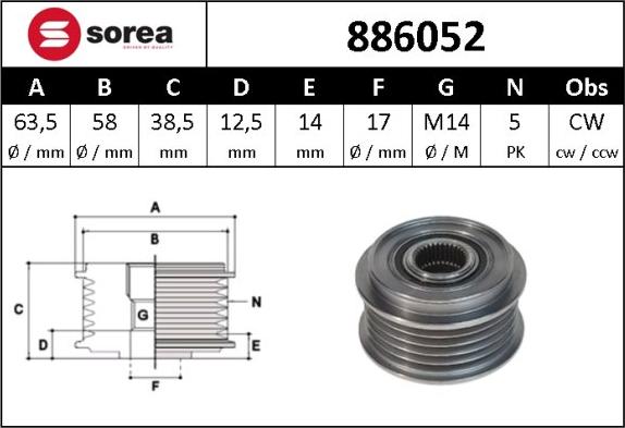 Sera 886052 - Kasnak, alternator, sərbəst dönərli mufta furqanavto.az