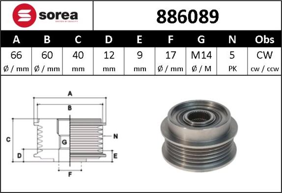 Sera 886089 - Kasnak, alternator, sərbəst dönərli mufta furqanavto.az