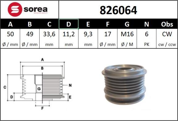 Sera 826064 - Kasnak, alternator, sərbəst dönərli mufta furqanavto.az