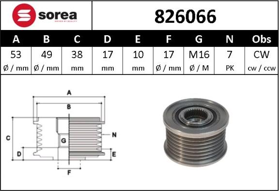 Sera 826066 - Kasnak, alternator, sərbəst dönərli mufta furqanavto.az