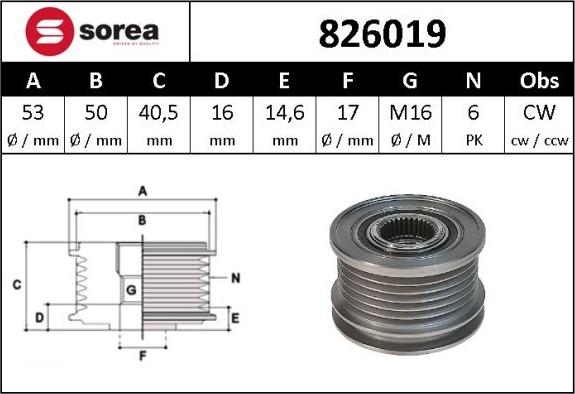 Sera 826019 - Kasnak, alternator, sərbəst dönərli mufta furqanavto.az