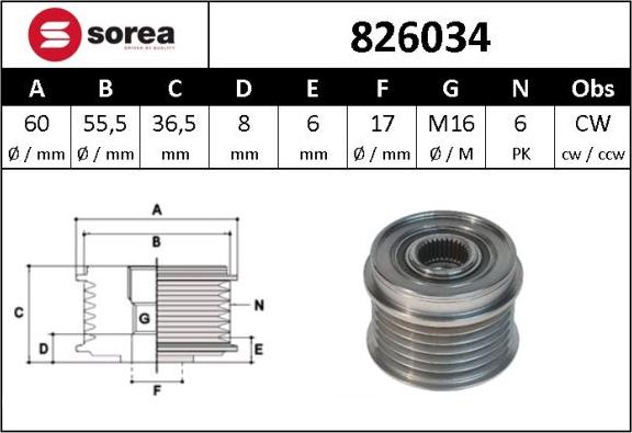 Sera 826034 - Kasnak, alternator, sərbəst dönərli mufta furqanavto.az