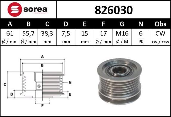 Sera 826030 - Kasnak, alternator, sərbəst dönərli mufta furqanavto.az