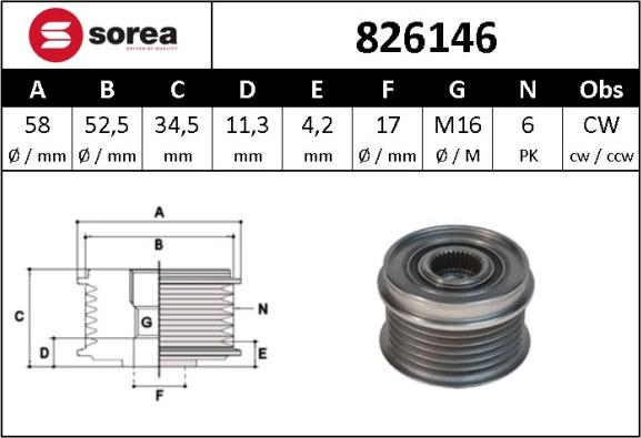 Sera 826146 - Kasnak, alternator, sərbəst dönərli mufta furqanavto.az