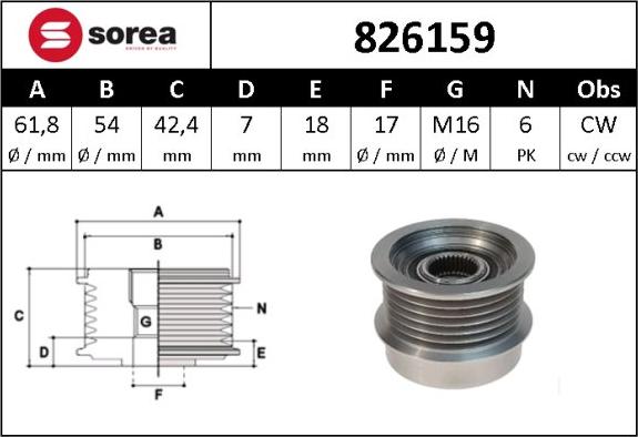 Sera 826159 - Kasnak, alternator, sərbəst dönərli mufta furqanavto.az