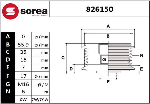 Sera 826150 - Kasnak, alternator, sərbəst dönərli mufta furqanavto.az