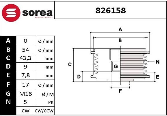 Sera 826158 - Kasnak, alternator, sərbəst dönərli mufta furqanavto.az