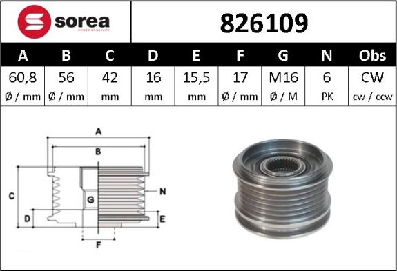 Sera 826109 - Kasnak, alternator, sərbəst dönərli mufta furqanavto.az