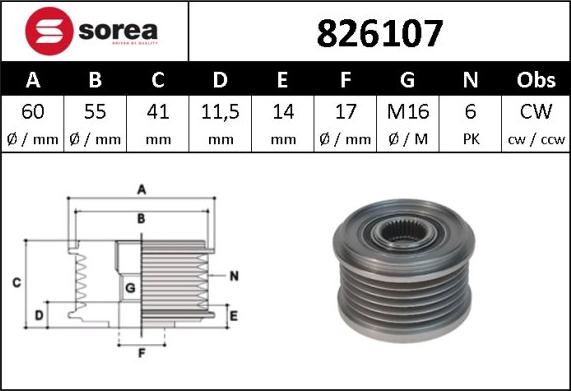 Sera 826107 - Kasnak, alternator, sərbəst dönərli mufta furqanavto.az