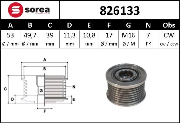 Sera 826133 - Kasnak, alternator, sərbəst dönərli mufta furqanavto.az