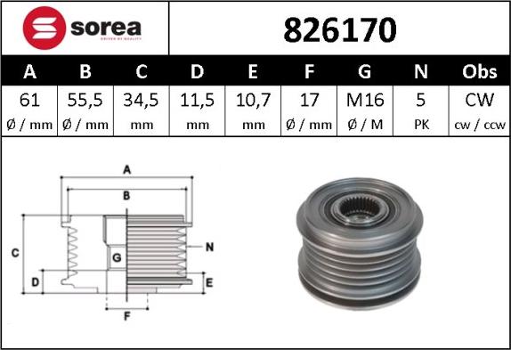 Sera 826170 - Kasnak, alternator, sərbəst dönərli mufta furqanavto.az