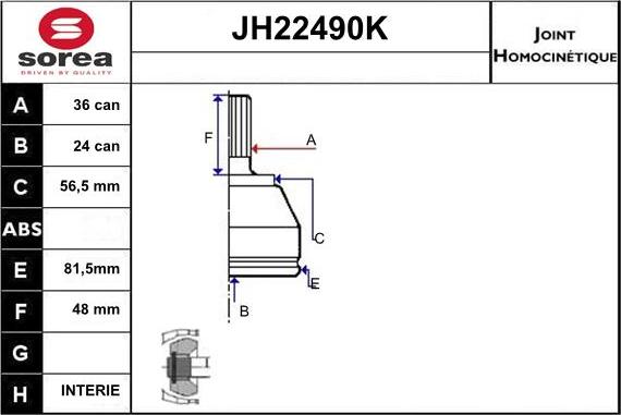 Sera JH22490K - Birləşmə dəsti, ötürücü val furqanavto.az