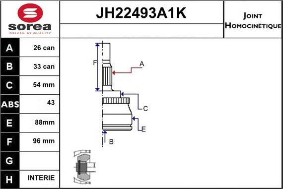 Sera JH22493A1K - Birləşmə dəsti, ötürücü val furqanavto.az