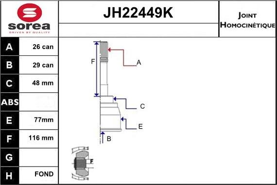 Sera JH22449K - Birləşmə dəsti, ötürücü val furqanavto.az