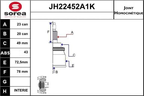 Sera JH22452A1K - Birləşmə dəsti, ötürücü val furqanavto.az