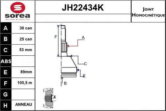 Sera JH22434K - Birləşmə dəsti, ötürücü val furqanavto.az
