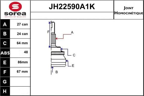 Sera JH22590A1K - Birləşmə dəsti, ötürücü val furqanavto.az