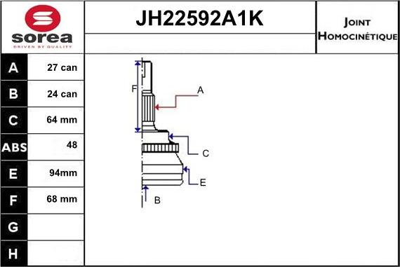 Sera JH22592A1K - Birləşmə dəsti, ötürücü val furqanavto.az