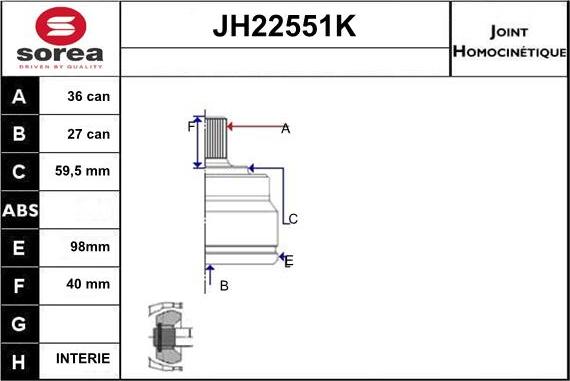 Sera JH22551K - Birləşmə dəsti, ötürücü val furqanavto.az