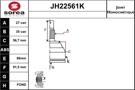 Sera JH22561K - Birləşmə dəsti, ötürücü val furqanavto.az