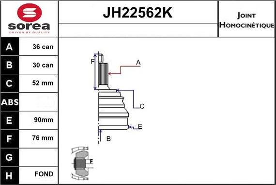 Sera JH22562K - Birləşmə dəsti, ötürücü val furqanavto.az