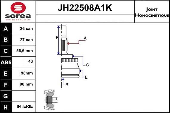 Sera JH22508A1K - Birləşmə dəsti, ötürücü val furqanavto.az