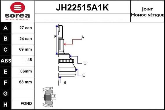Sera JH22515A1K - Birləşmə dəsti, ötürücü val furqanavto.az