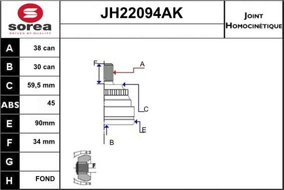 Sera JH22094AK - Birləşmə dəsti, ötürücü val furqanavto.az