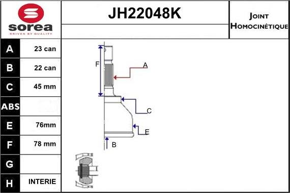 Sera JH22048K - Birləşmə dəsti, ötürücü val furqanavto.az