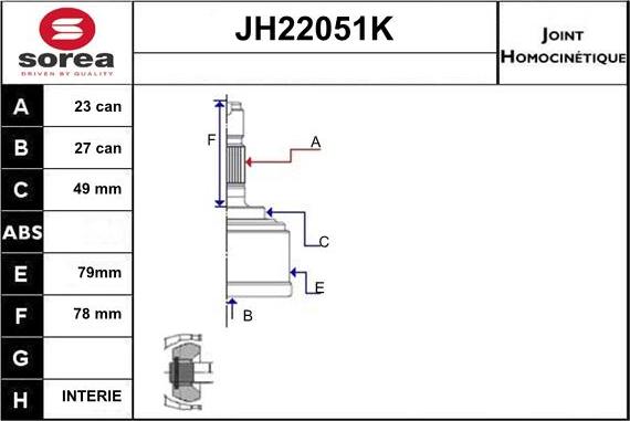 Sera JH22051K - Birləşmə dəsti, ötürücü val furqanavto.az