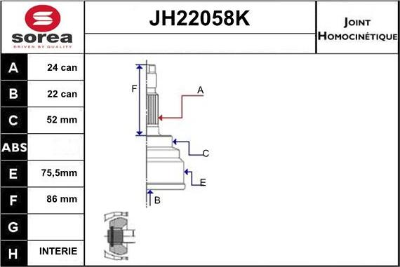 Sera JH22058K - Birləşmə dəsti, ötürücü val furqanavto.az