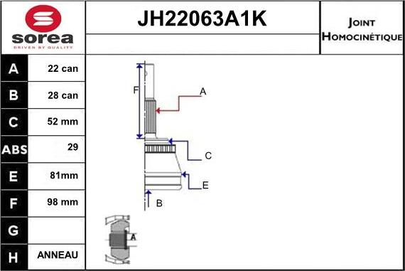 Sera JH22063A1K - Birləşmə dəsti, ötürücü val furqanavto.az