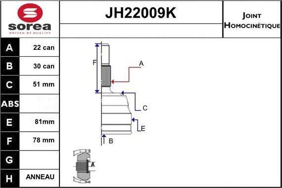 Sera JH22009K - Birləşmə dəsti, ötürücü val furqanavto.az