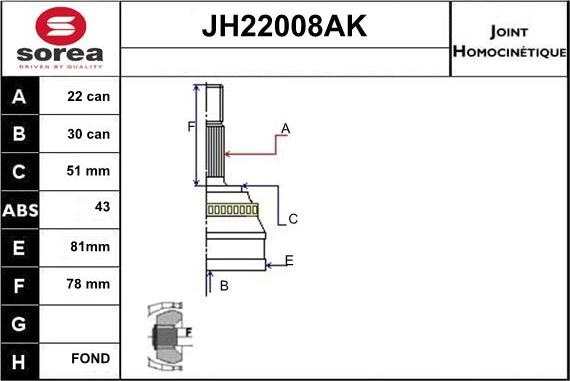 Sera JH22008AK - Birləşmə dəsti, ötürücü val furqanavto.az