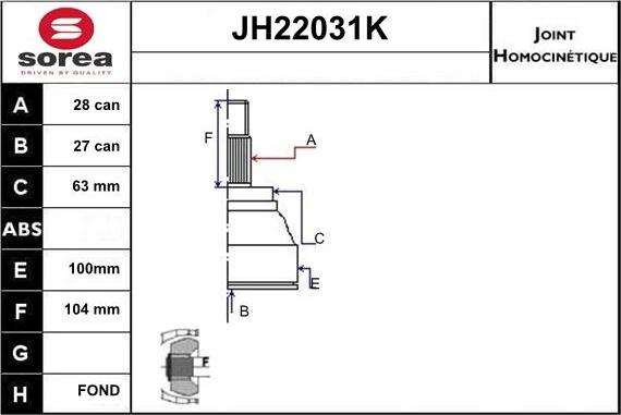 Sera JH22031K - Birləşmə dəsti, ötürücü val furqanavto.az