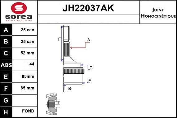 Sera JH22037AK - Birləşmə dəsti, ötürücü val furqanavto.az