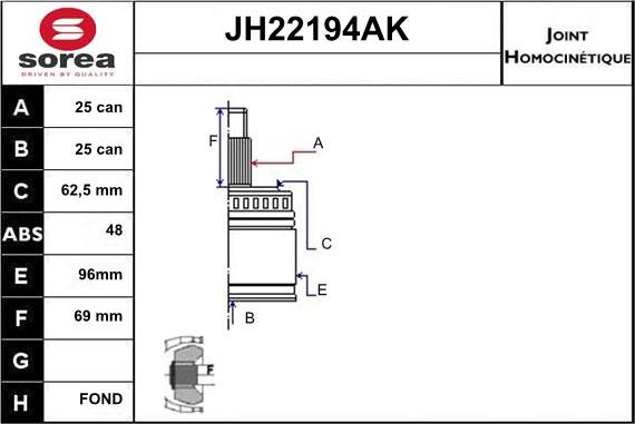 Sera JH22194AK - Birləşmə dəsti, ötürücü val furqanavto.az