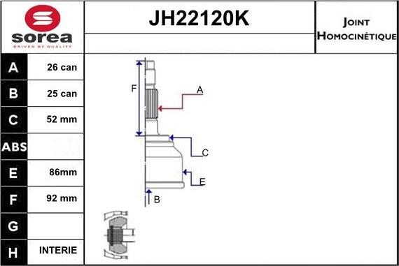 Sera JH22120K - Birləşmə dəsti, ötürücü val furqanavto.az