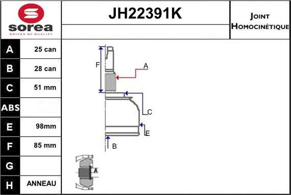 Sera JH22391K - Birləşmə dəsti, ötürücü val furqanavto.az