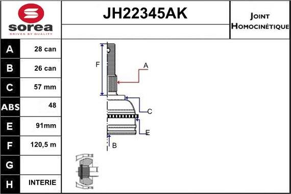 Sera JH22345AK - Birləşmə dəsti, ötürücü val furqanavto.az