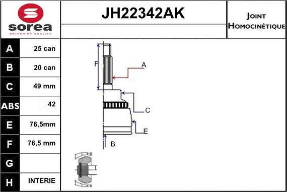 Sera JH22342AK - Birləşmə dəsti, ötürücü val furqanavto.az