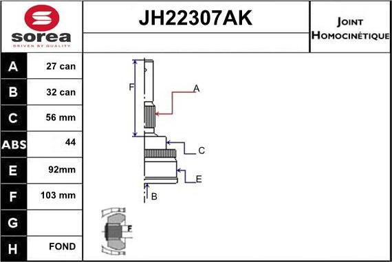 Sera JH22307AK - Birləşmə dəsti, ötürücü val furqanavto.az