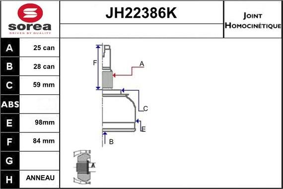 Sera JH22386K - Birləşmə dəsti, ötürücü val furqanavto.az