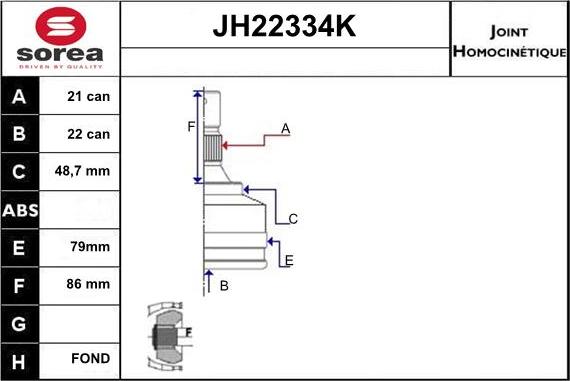 Sera JH22334K - Birləşmə dəsti, ötürücü val furqanavto.az