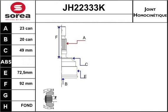 Sera JH22333K - Birləşmə dəsti, ötürücü val furqanavto.az
