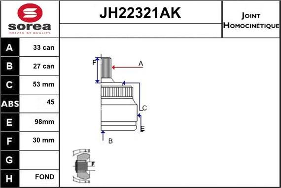 Sera JH22321AK - Birləşmə dəsti, ötürücü val furqanavto.az