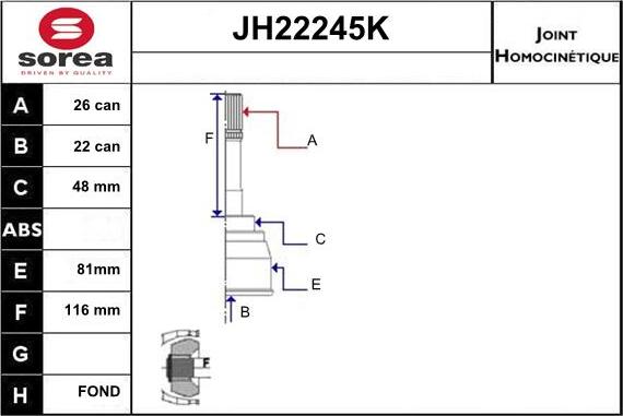 Sera JH22245K - Birləşmə dəsti, ötürücü val furqanavto.az