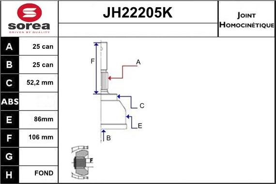 Sera JH22205K - Birləşmə dəsti, ötürücü val furqanavto.az