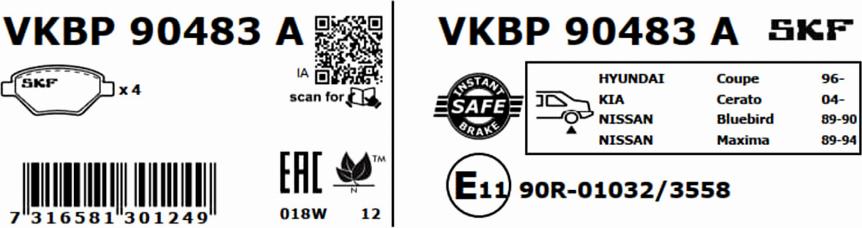 SKF VKBP 90483 A - Əyləc altlığı dəsti, əyləc diski furqanavto.az